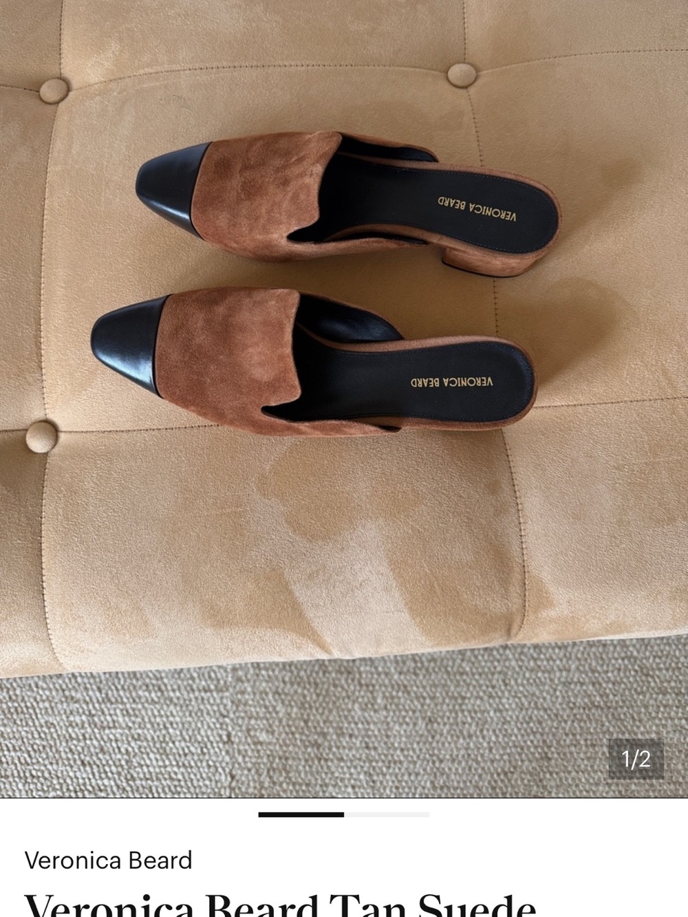 Veronica beard Brown Suede and Black Cap-Toe Slip-On Mules